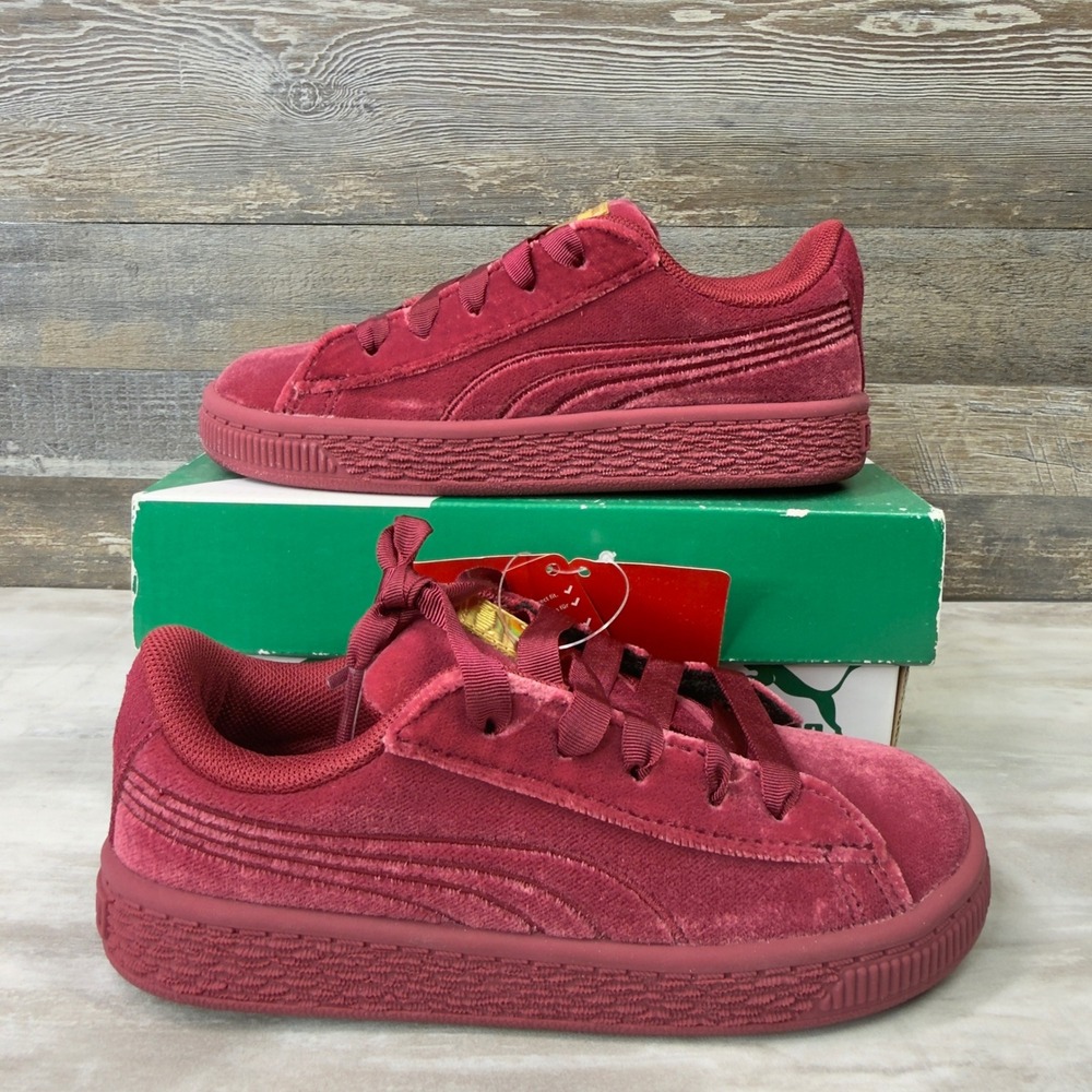 Puma Basket Classic Velour Kids Size 10C Sneakers Tibetan Red‎ Metallic Gold